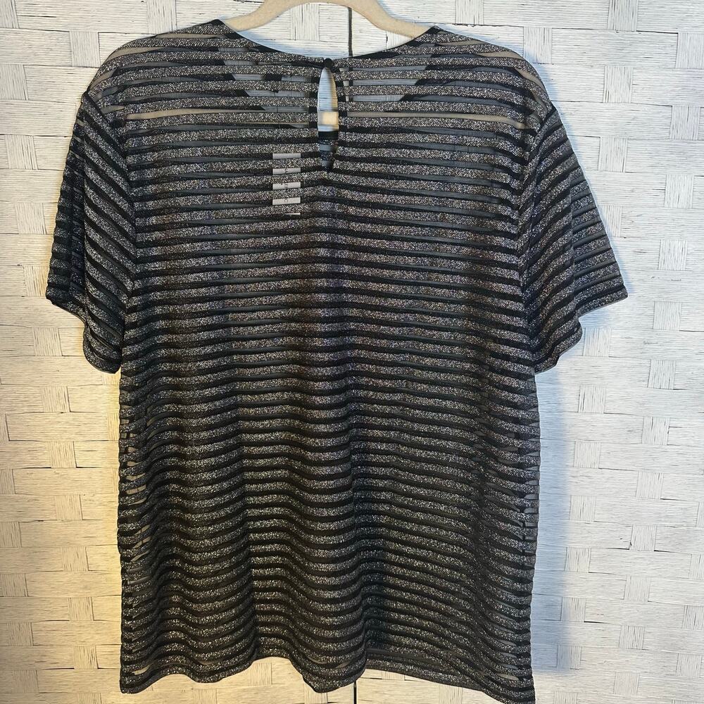 Banana republic women’s sheer blouse black silver stripes Whimsigoth feminine 